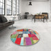 Round Machine Washable Contemporary Cherry Red Rug in a Office, wshcon1385