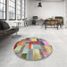 Round Contemporary Raspberry Purple Patchwork Rug in a Office, con1386