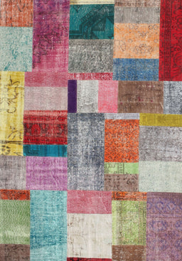 Contemporary Cherry Red Patchwork Rug, con1387
