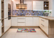 Contemporary Cherry Red Patchwork Rug in a Kitchen, con1387