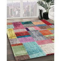 Contemporary Cherry Red Patchwork Rug, con1387