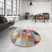 Round Machine Washable Contemporary Cherry Red Rug in a Office, wshcon1387