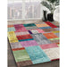 Contemporary Cherry Red Patchwork Rug in Family Room, con1387