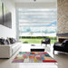 Square Contemporary Cherry Red Patchwork Rug in a Living Room, con1387