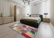 Contemporary Cherry Red Patchwork Rug in a Bedroom, con1387