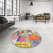 Round Machine Washable Contemporary Cherry Red Rug in a Office, wshcon1388