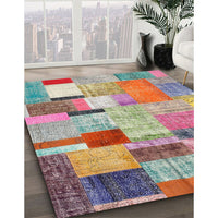 Contemporary Cherry Red Patchwork Rug, con1388