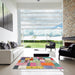 Square Contemporary Cherry Red Patchwork Rug in a Living Room, con1388