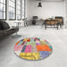 Round Contemporary Cherry Red Patchwork Rug in a Office, con1388