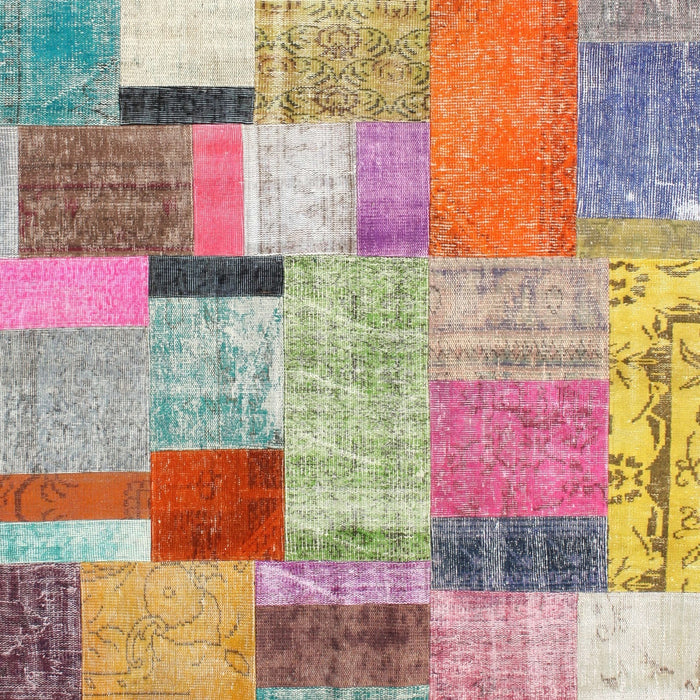 Contemporary Cherry Red Patchwork Rug, con1388