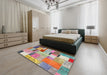 Contemporary Cherry Red Patchwork Rug in a Bedroom, con1388