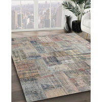 Contemporary Army Brown Patchwork Rug, con1390