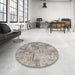 Round Contemporary Army Brown Patchwork Rug in a Office, con1390