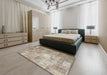 Contemporary Dark Almond Brown Patchwork Rug in a Bedroom, con1391