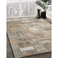 Contemporary Dark Almond Brown Patchwork Rug, con1391