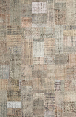 Contemporary Dark Almond Brown Patchwork Rug, con1391