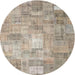 Sideview of Contemporary Dark Almond Brown Patchwork Rug, con1391