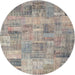 Sideview of Contemporary Tan Brown Patchwork Rug, con1392