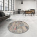 Round Contemporary Tan Brown Patchwork Rug in a Office, con1392