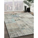 Contemporary Pale Silver Gray Patchwork Rug in Family Room, con1393