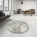 Round Contemporary Pale Silver Gray Patchwork Rug in a Office, con1393