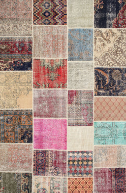 Contemporary Chestnut Brown Patchwork Rug, con1394