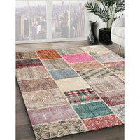 Contemporary Orange Salmon Pink Patchwork Rug, con1395