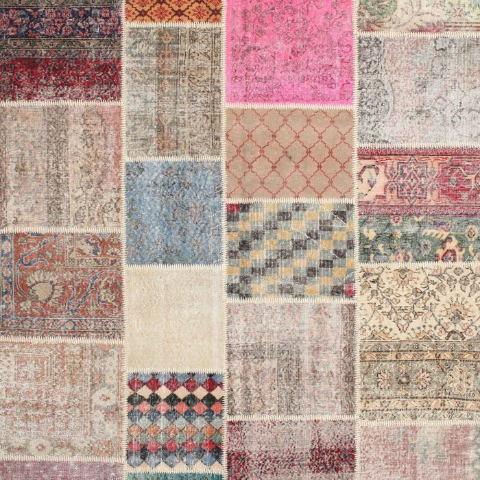 Contemporary Orange Salmon Pink Patchwork Rug, con1395