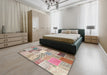 Contemporary Orange Salmon Pink Patchwork Rug in a Bedroom, con1395