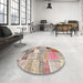 Round Contemporary Orange Salmon Pink Patchwork Rug in a Office, con1395