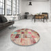 Round Machine Washable Contemporary Rust Pink Rug in a Office, wshcon1396