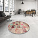 Round Contemporary Rust Pink Patchwork Rug in a Office, con1396