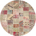 Sideview of Contemporary Orange Salmon Pink Patchwork Rug, con1398