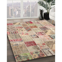 Contemporary Orange Salmon Pink Patchwork Rug, con1398