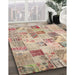 Contemporary Orange Salmon Pink Patchwork Rug in Family Room, con1398