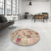 Round Contemporary Orange Salmon Pink Patchwork Rug in a Office, con1398