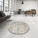 Round Machine Washable Contemporary Pale Silver Gray Rug in a Office, wshcon1399