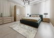 Contemporary Pale Silver Gray Patchwork Rug in a Bedroom, con1399