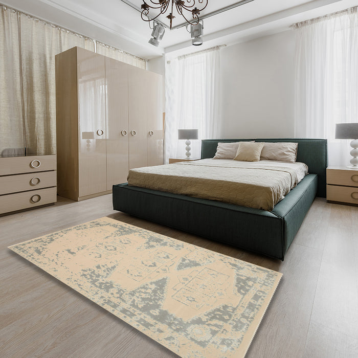 Machine Washable Contemporary Light French Beige Brown Rug in a Bedroom, wshcon139