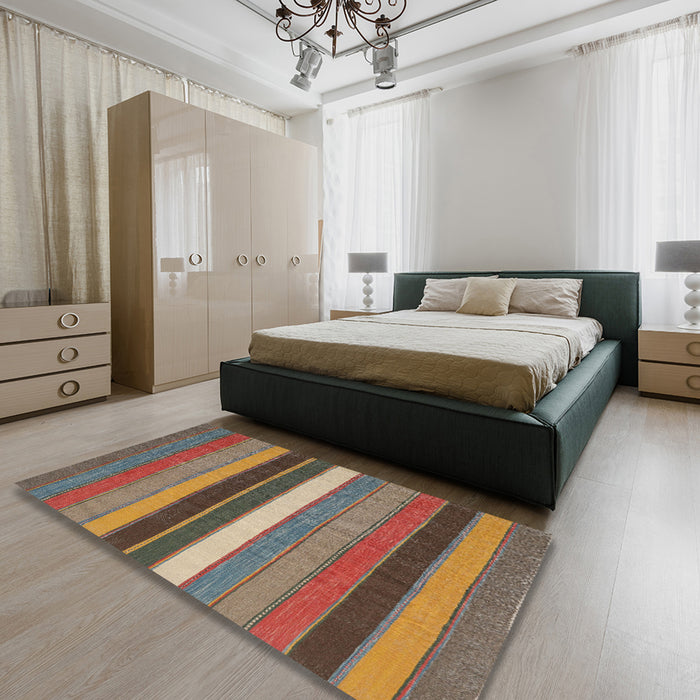 Contemporary Chestnut Brown Modern Rug in a Bedroom, con1400