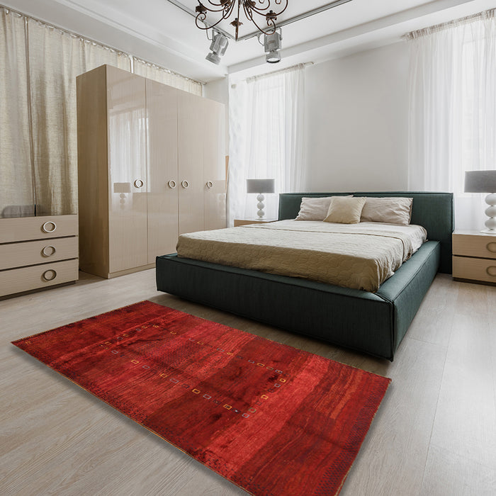 Contemporary Red Modern Rug in a Bedroom, con1401