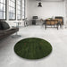 Round Contemporary Dark Forest Green Modern Rug in a Office, con1402