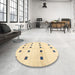 Round Contemporary Sun Yellow Solid Rug in a Office, con1404