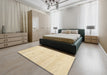 Contemporary Brown Gold Solid Rug in a Bedroom, con1406