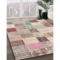 Contemporary Orange Salmon Pink Patchwork Rug, con1409