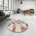 Round Machine Washable Contemporary Orange Salmon Pink Rug in a Office, wshcon1409