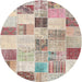 Sideview of Contemporary Orange Salmon Pink Patchwork Rug, con1409