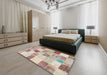 Contemporary Orange Salmon Pink Patchwork Rug in a Bedroom, con1409