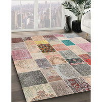 Contemporary Dark Almond Brown Patchwork Rug, con1410