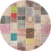 Sideview of Contemporary Dark Almond Brown Patchwork Rug, con1410